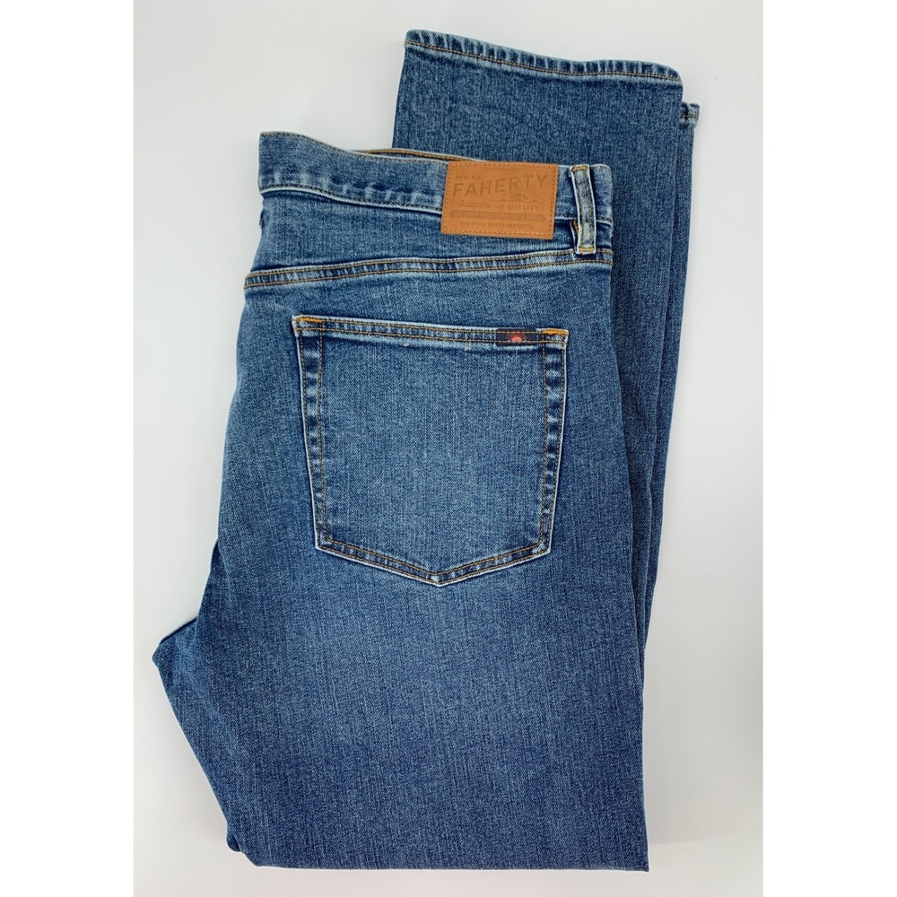 Faherty Jeans Mens 38x30 Blue Organic Cotton Stretch Straight Leg Denim Pants